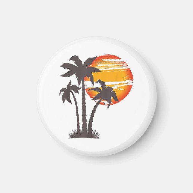 Palm Tree Beach Ocean Summer Vacation Sunset Parad Magnet (Front)