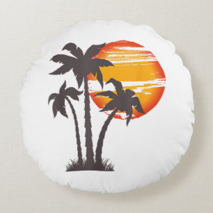 Palm Tree Beach Ocean Summer Vacation Sunset Parad Round Cushion