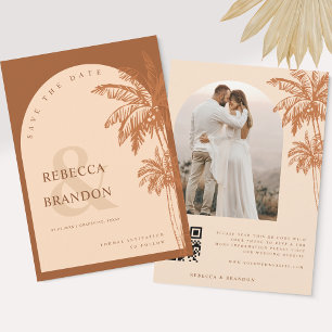 Palm Tree Beach Photo Terracotta QR Code Wedding Save The Date