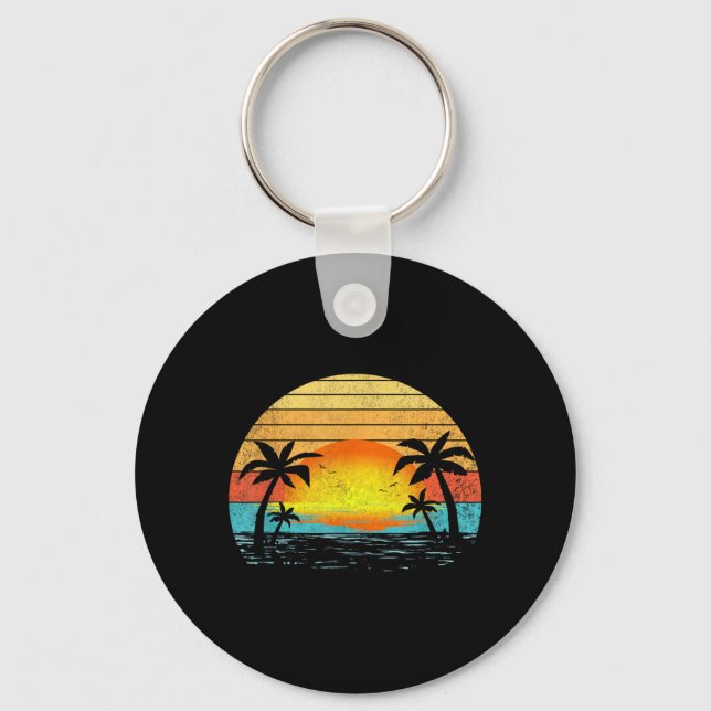 Palm Tree Beach Retro 70s 80s Sunset Tropical Key Ring (Front)