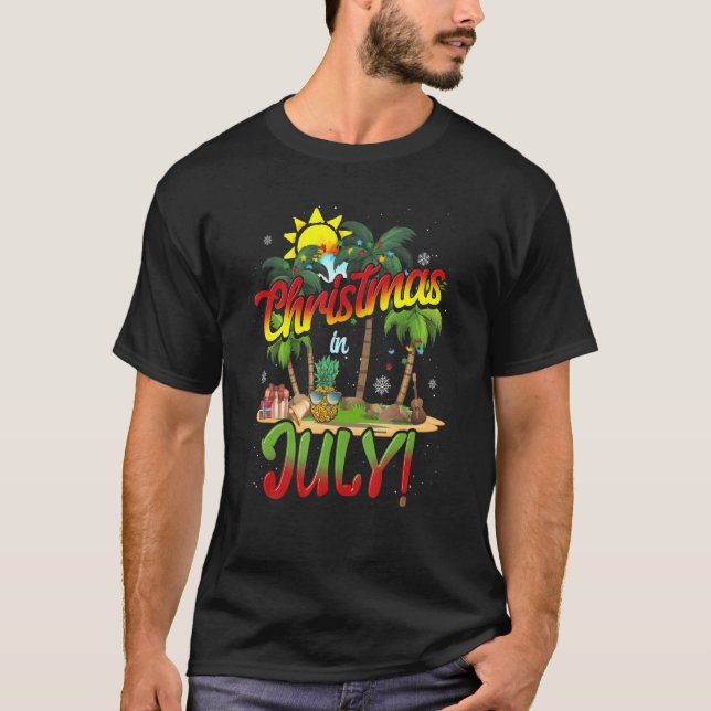 Palm Tree Beach Sun Christmas In July Summer Vacat T-Shirt (Front)