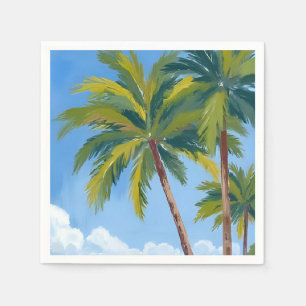 Palm Tree Beach Tropical Watercolor Blue Napkin