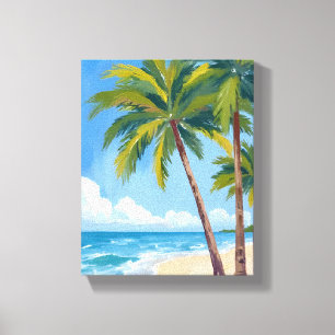 Palm Tree Beach   Tropical Watercolor Blue Sky Canvas Print