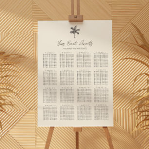 Palm Tree Beach Wedding 16 Table Seating Chart