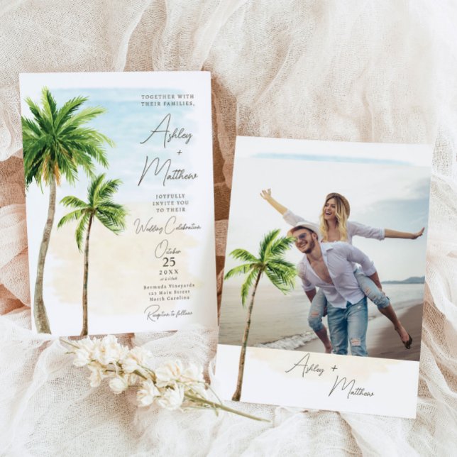 Palm Tree Beach Wedding Invitation (Creator Uploaded)