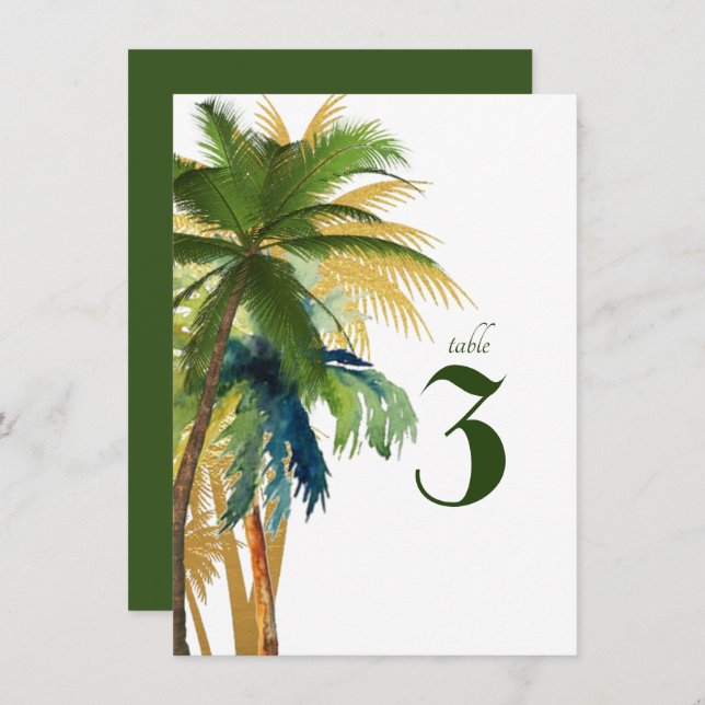 Palm Tree Beach Wedding Table Number (Front/Back)