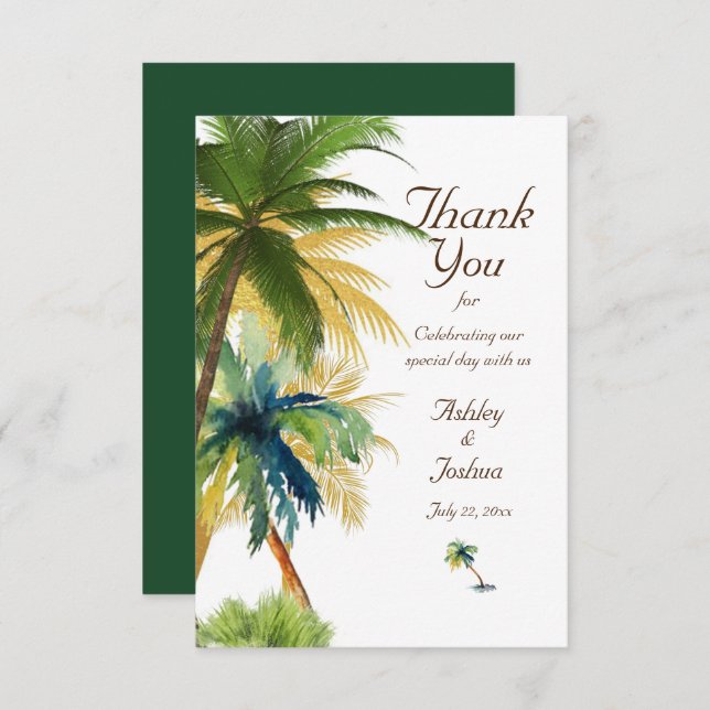 Palm Tree Beach Wedding  Thank You Card (Front/Back)