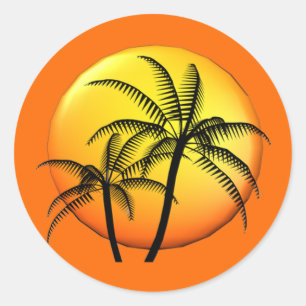 Palm Tree Beach Wedding Tropical Theme Envelope Classic Round Sticker