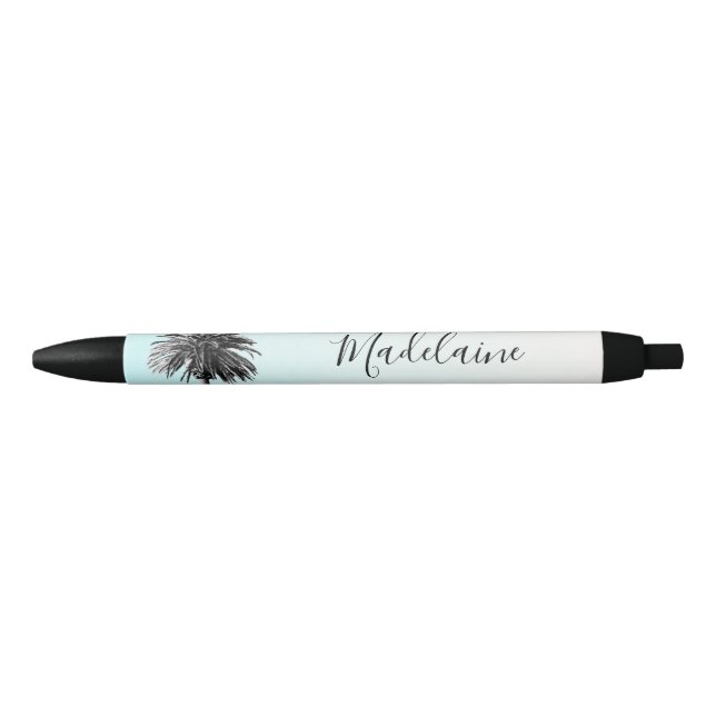Palm Tree Black White Modern Blue Sky Personal Black Ink Pen (Front)