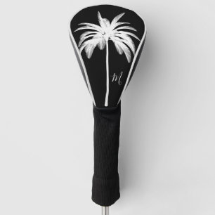 Palm Tree Black White Tropical Elegant Monogram Golf Head Cover