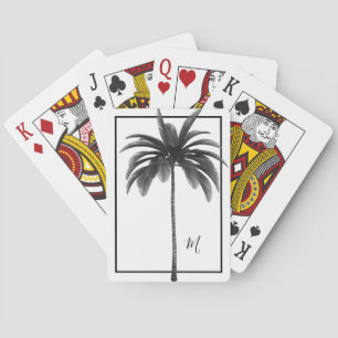 Palm Tree Blck White Tropical Elegant Monogram Playing Cards