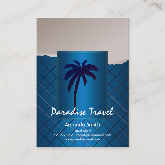 Palm Tree Blue Business Cards (Front)