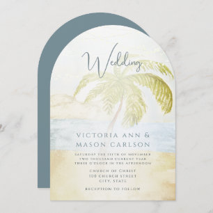 Palm Tree Blue Green Enchantment Coastal Wedding Invitation
