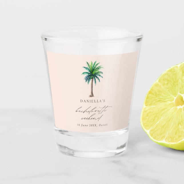 Palm Tree Blush Bachelorette Weekend Shot Glass (Front)