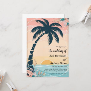 palm tree boho beach wedding invitations
