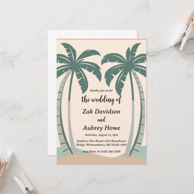 palm tree boho beach wedding invitations (Front/Back In Situ)