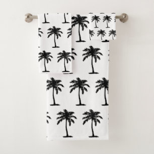 Palm Tree Botanical Tropical Print Bath Towel Set