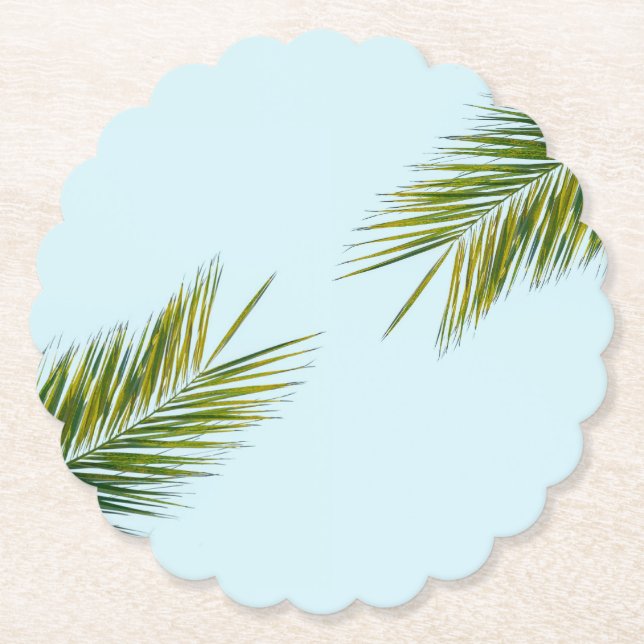 Palm tree branch paper coaster (Front)