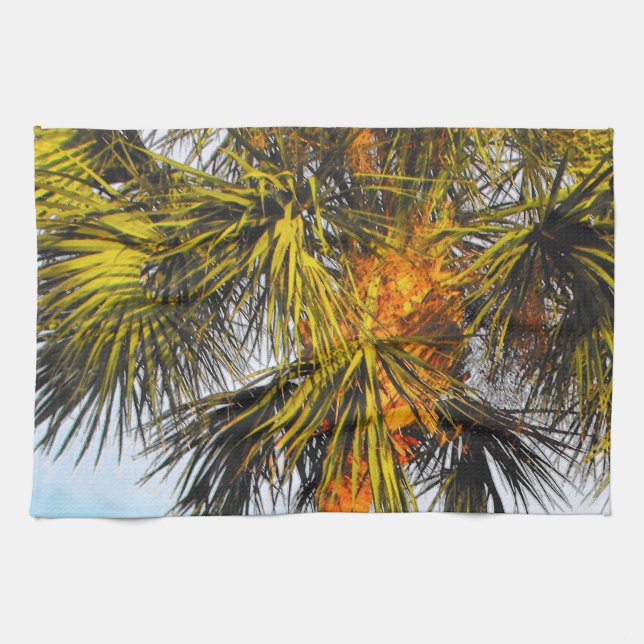 Palm Tree Branches, Afternoon Sun Tea Towel (Horizontal)