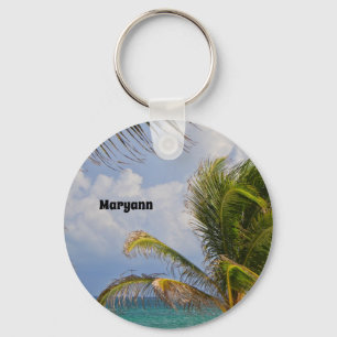 Palm Tree Breeze with Name Key Ring