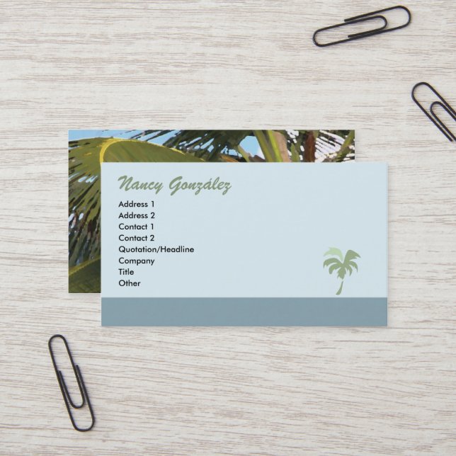 Palm Tree Business Card - blue (Front/Back In Situ)