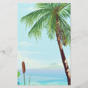 Palm tree by the beach stationery