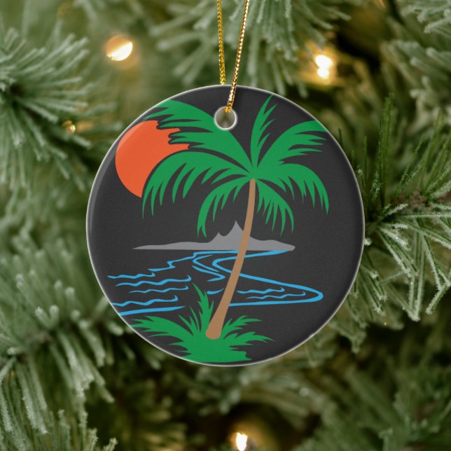 Palm Tree by the River | Tropical Sunset Art Ceramic Tree Decoration (Tree)