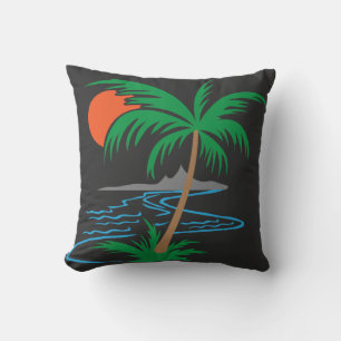 Palm Tree by the River Tropical Sunset Art Cushion