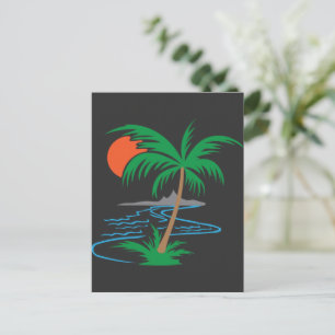 Palm Tree by the River Tropical Sunset Art Postcard