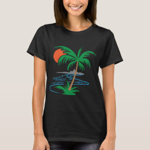 Palm Tree by the River Tropical Sunset Art T-Shirt