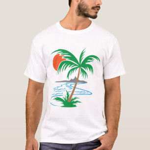 Palm Tree by the River   Tropical Sunset Art T-Shirt