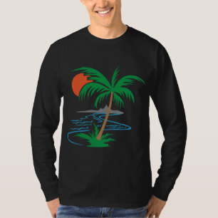 Palm Tree by the River   Tropical Sunset Art T-Shirt