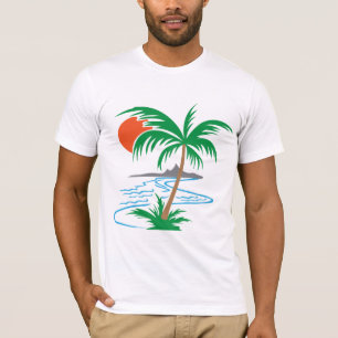 Palm Tree by the River   Tropical Sunset Art T-Shirt