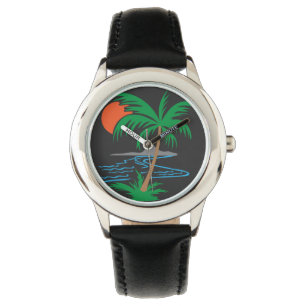 Palm Tree by the River Tropical Sunset Art Watch