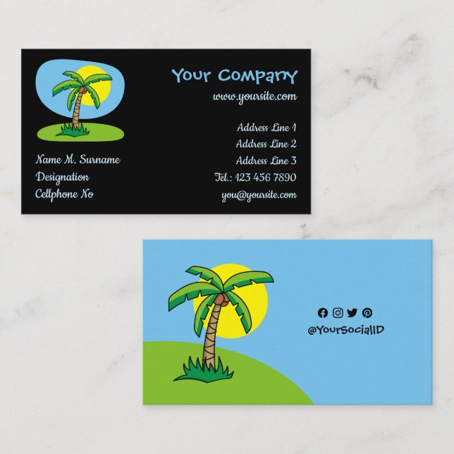 Palm Tree Cartoon Business Card (Front/Back)
