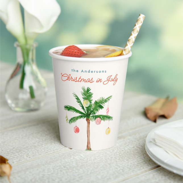 Palm Tree Christmas in July Summer Party Watercolo Paper Cups (Insitu)