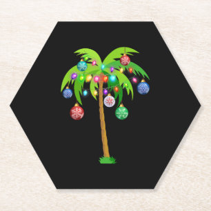 Palm Tree Christmas Lights Funny Beach Summer Paper Coaster