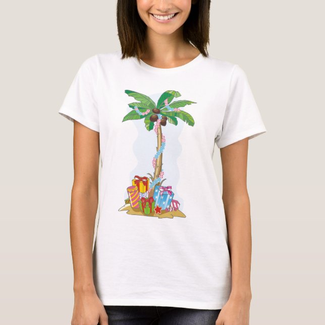Palm Tree Christmas with gifts T-Shirt (Front)