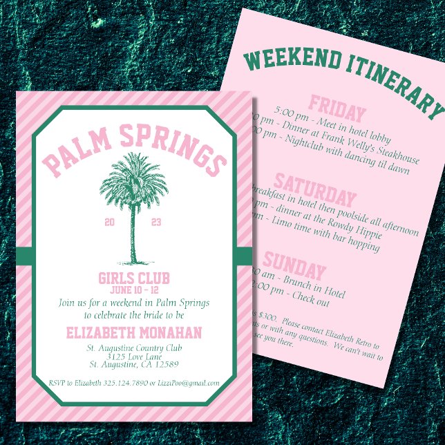 Palm Tree Country Club Bachelorette Invitation (The perfect invitation for your bach weekend.  Cocktails and country clubs for you and your girls.)