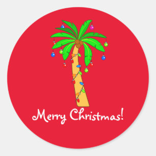 Palm Tree Decorated for Christmas Classic Round St Sticker