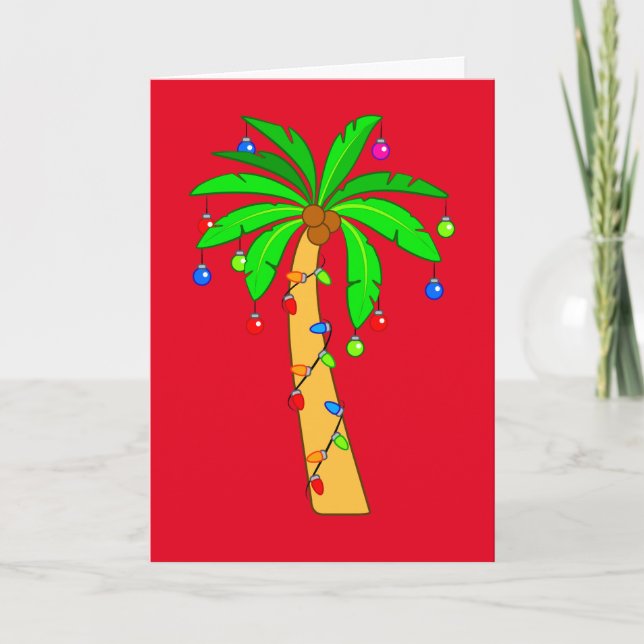Palm Tree Decorated for Christmas Holiday Card (Front)