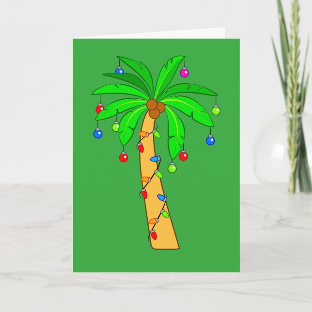 Palm Tree Decorated for the Holidays Holiday Card (Front)