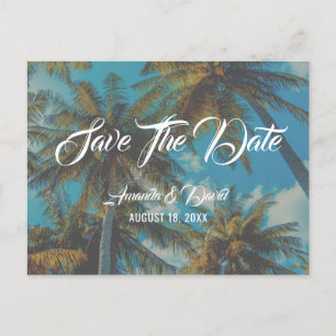 Palm Tree Destination Beach Wedding Save The Date Announcement Postcard