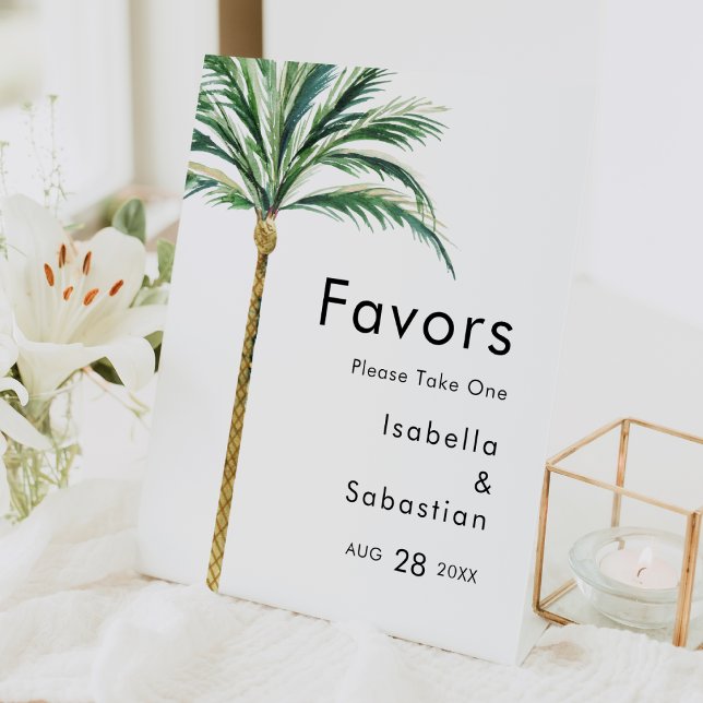 Palm Tree Destination Wedding Favours Pedestal Sign (Creator Uploaded)