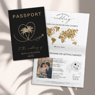 Palm Tree Destination Wedding Passport World Map Invitation