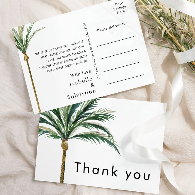 Palm Tree Destination Wedding Thank You Postcard (Creator Uploaded)