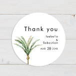 Palm Tree Destination Wedding Thank You Sticker<br><div class="desc">This palm tree destination wedding thank you sticker design features tropical watercolor palm trees on a bright white background that evoke the dreamy ambiance of a destination wedding. this design radiates the romance of sandy shores and swaying palms, perfect for couples seeking a truly unforgettable celebration. For personalised coordination or...</div>