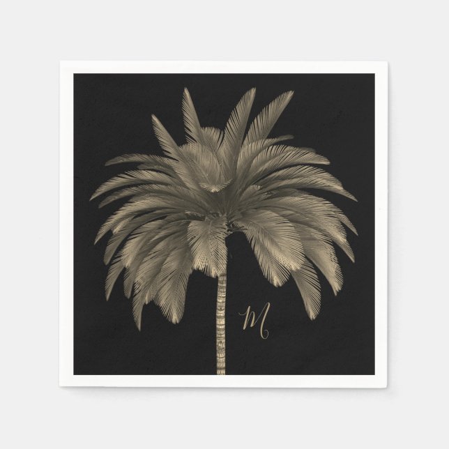Palm Tree Elegant Retro Chic Black Napkin (Front)
