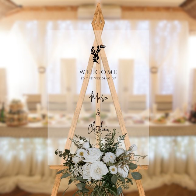 Palm Tree Elegant Script Wedding Welcome Acrylic Sign (Creator Uploaded)