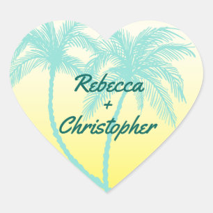 Palm Tree Envelope Seals   Teal Blue and Yellow